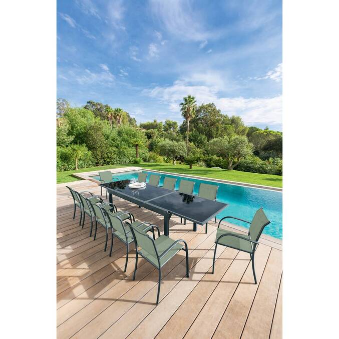 Fauteuil de jardin empilable PIAZZA Vert olive & Graphite
