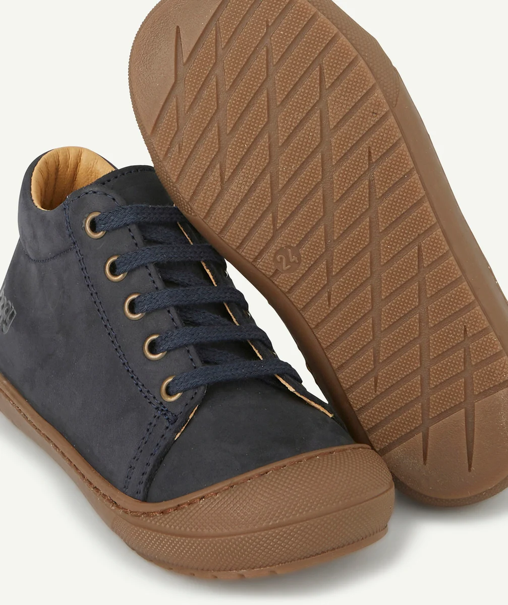 BOPYBOTTINES PREMIER PAS BÉBÉ EN CUIR BLEU MARINE AVEC LACETS