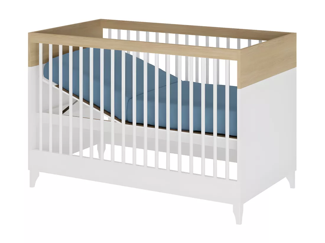 Lit bébé 70x130 cm panneaux de fibres blanc et bois DIXIE
