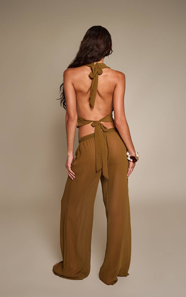 Vert Olive Pantalon Large En Mousseline Ensemble Coordonné