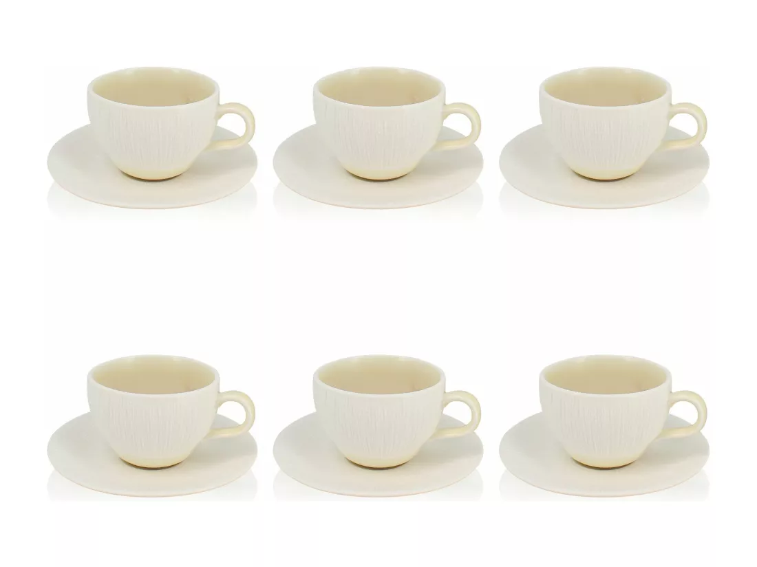 Ogo Living - Lot 6 Tasses 21cl Et Soucoupes 15cm Urus En Porcelaine Beige/blanc
