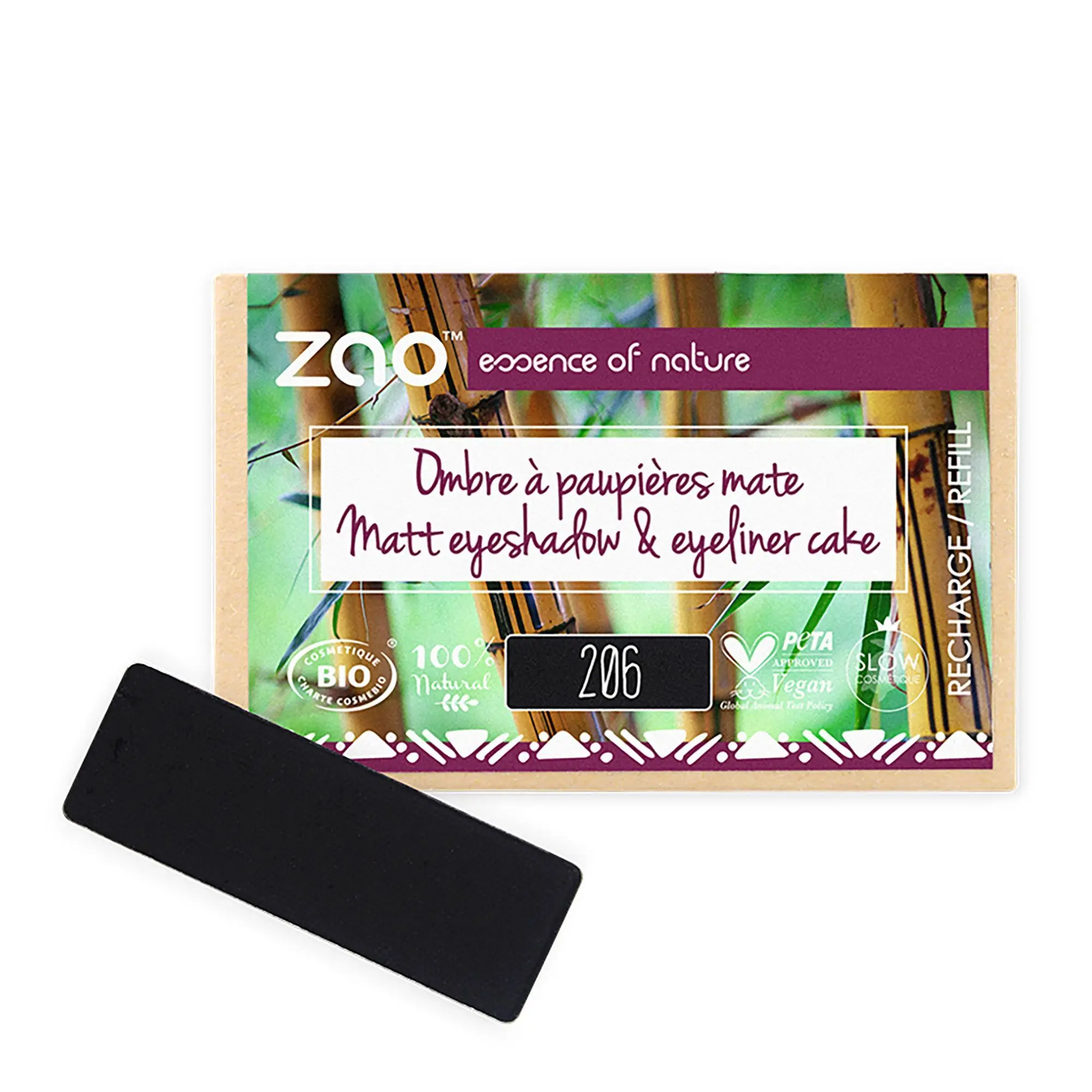 Zao Makeup - Recharge Ombre à Paupières Rectangle Bio, vegan et rechargeable Noir - Maquillage