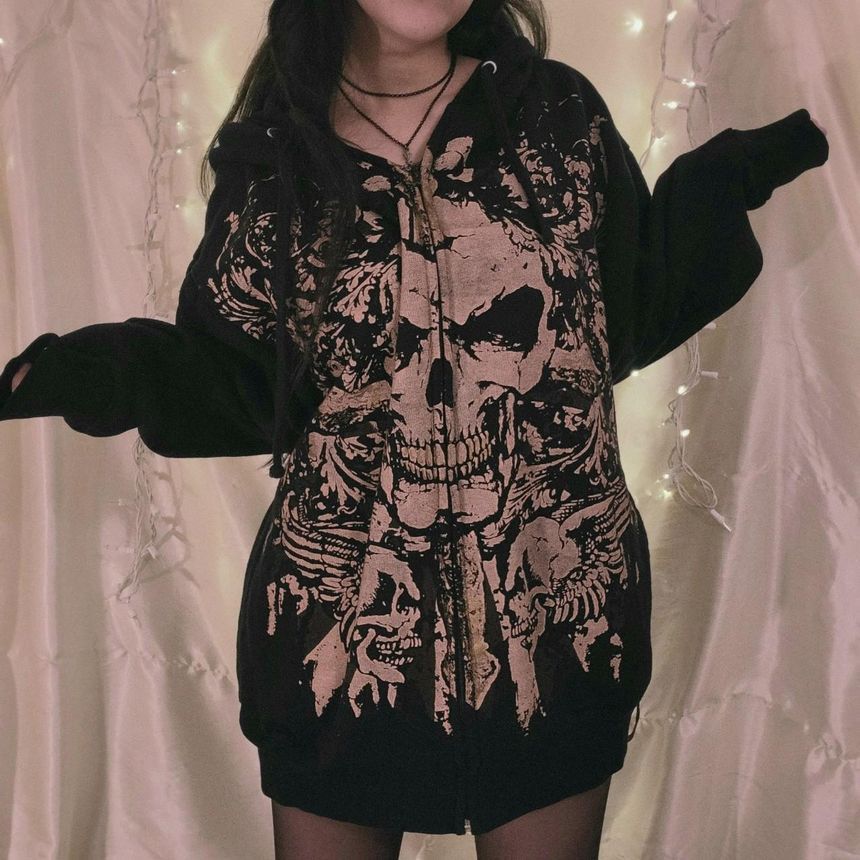 Wanderstar - Oversized jack met capuchon en rits met skeletprint