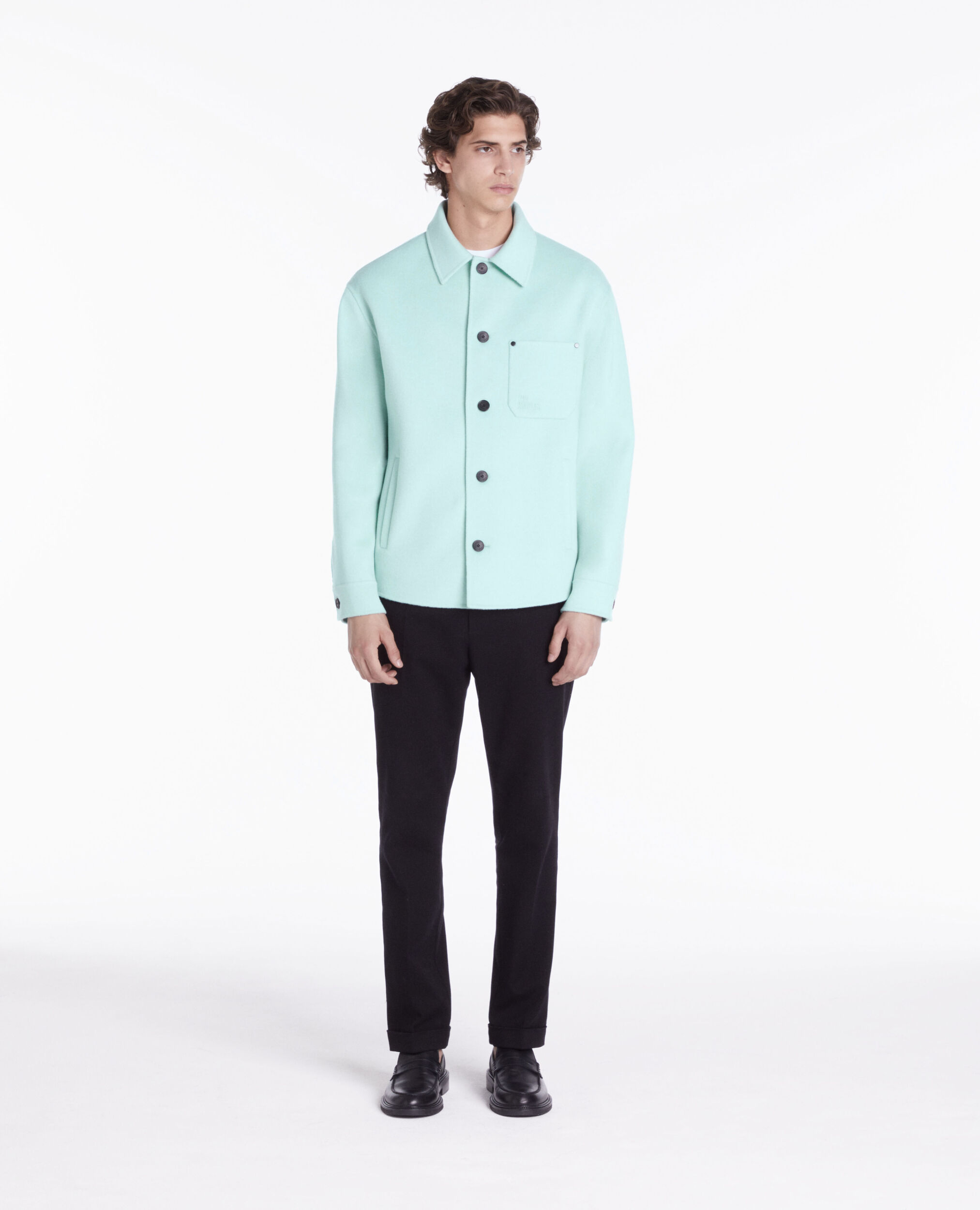 Blouson type surchemise vert en laine