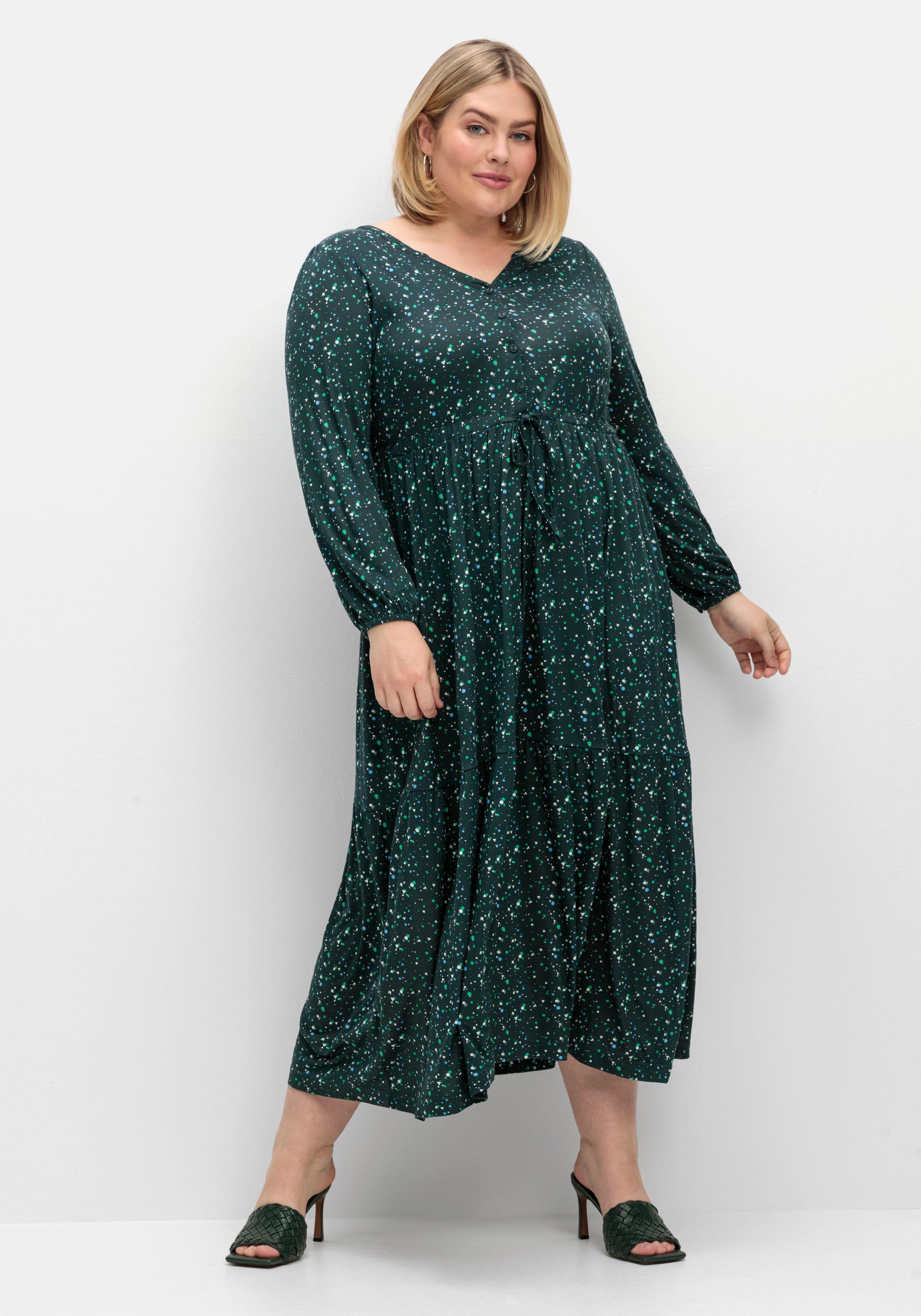 Jerseykleid mit Minimalprint und Taillen-Tunnelzug