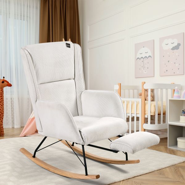 Aemely Relax Schommelstoel Met Voetensteun – Ribstof – Wit