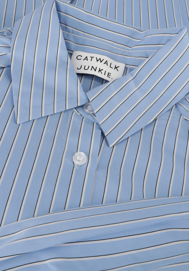 CATWALK JUNKIE blauw/wit gestreepte catwalk junkie midi jurk dr yasmin