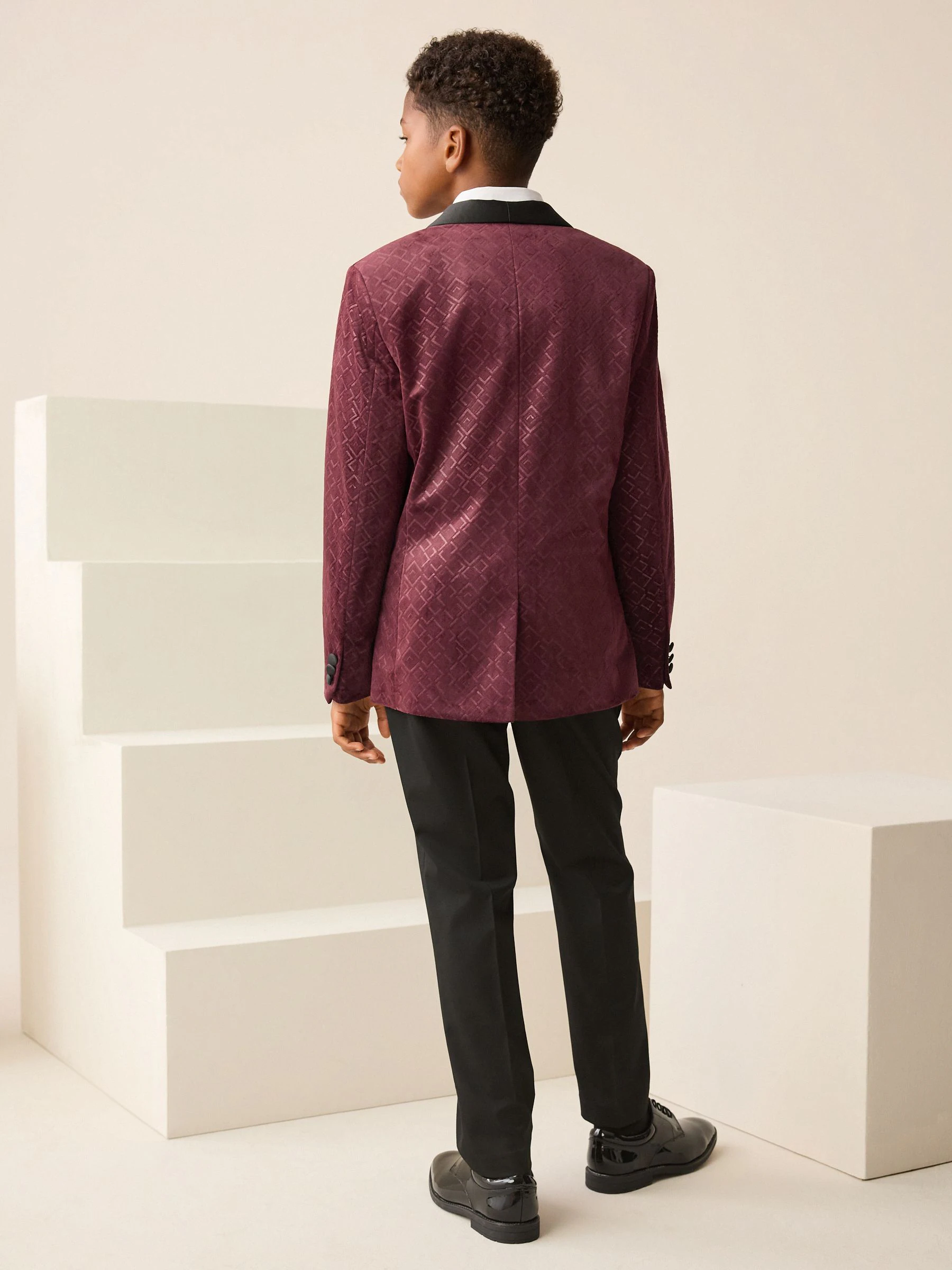Bordeauxrood - Textured Velvet Blazer (3-16yrs)