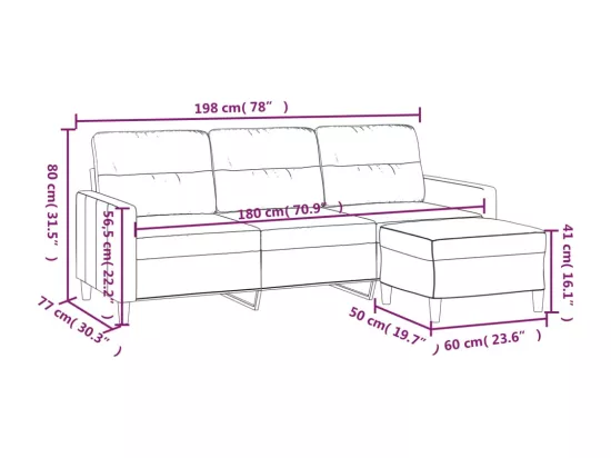 Canapé à 3 places avec repose-pieds Crème 180 cm Tissu