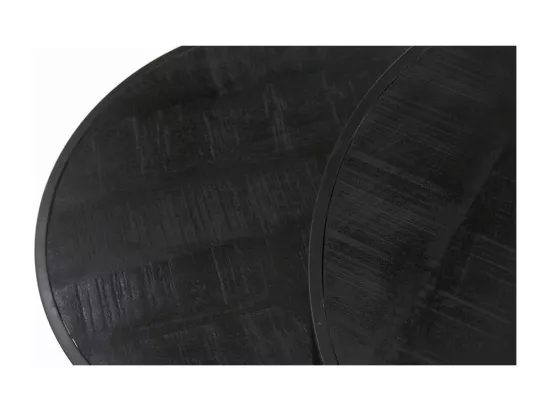 Table basse gigogne ronde en bois massif exotique. Finition noir. Collection LARSON.