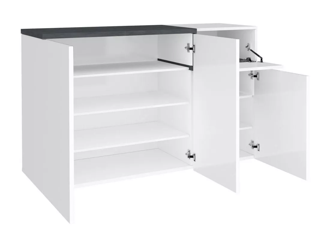 Étagère à chaussures Steve, Meuble polyvalent avec 3 portes et 1 porte abattante, Étagère à chaussures d'entrée, 100% Made in Italy, 120x40h80 cm, Blanc brillant et ardoise