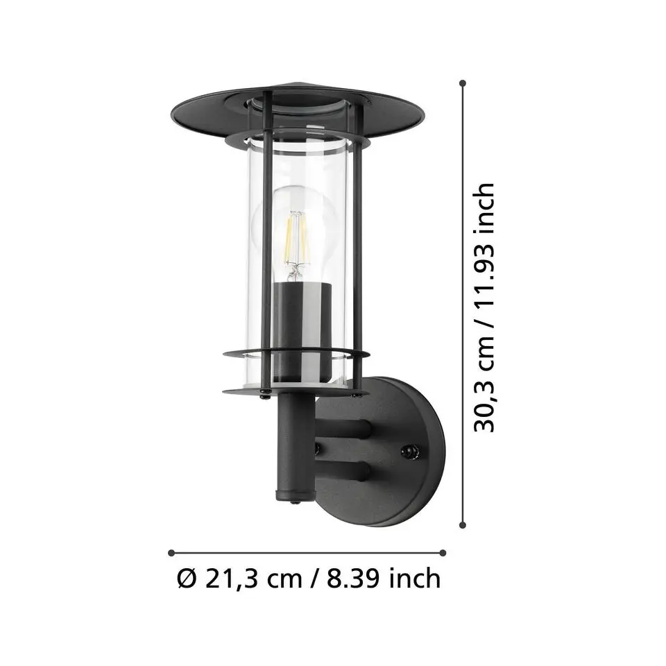 EGLO Lisio 1 Wandlamp - E27 - 30 cm - RVS - Glas - Zwart