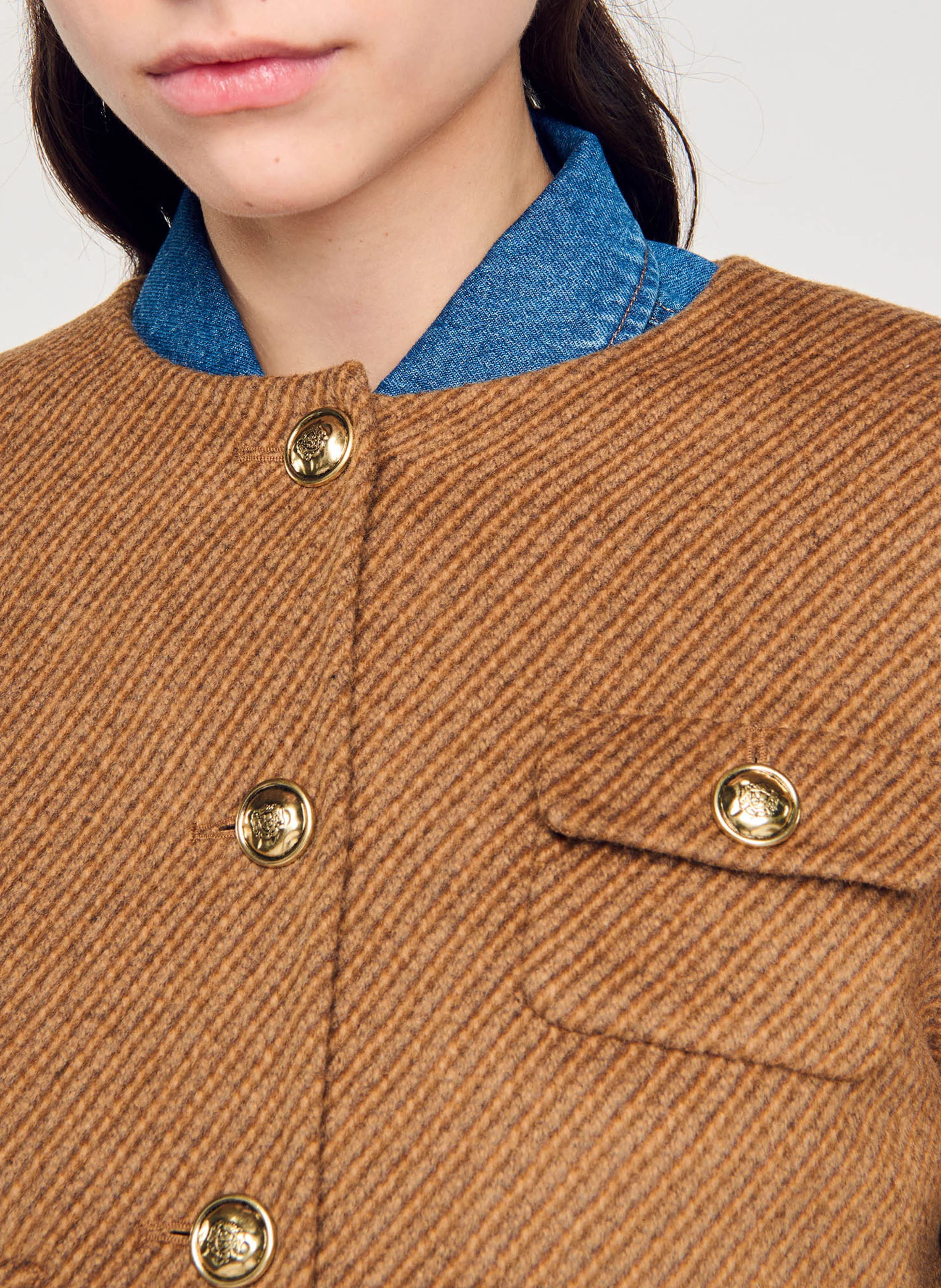 Veste col rond en laine mélangée | Marron