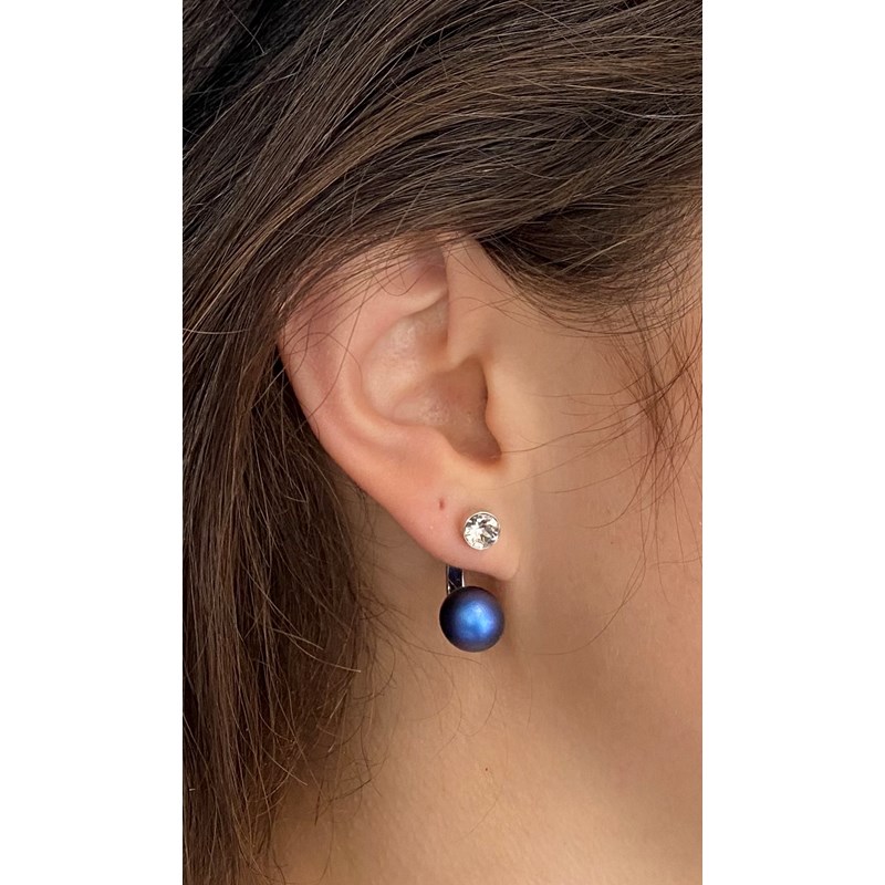 Boucles d'oreilles cristal Swarovski Nacre Blanc en plaqué Or Blanc et rhodié
