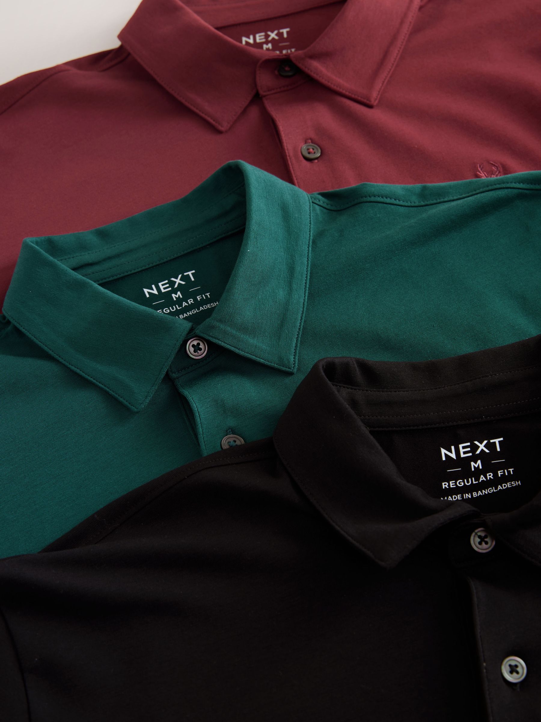 Blauwgroen/Zwart/Roest Rood - Set van 3 jersey poloshirts met korte mouwen