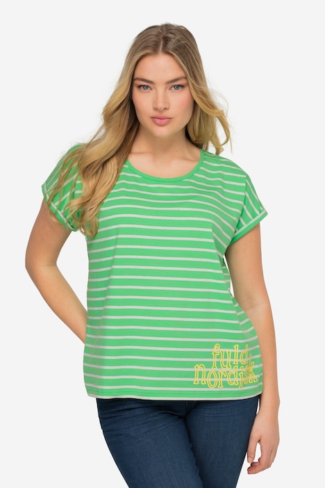 T-Shirt, oversized, Ringel, Rundhals, Halbarm