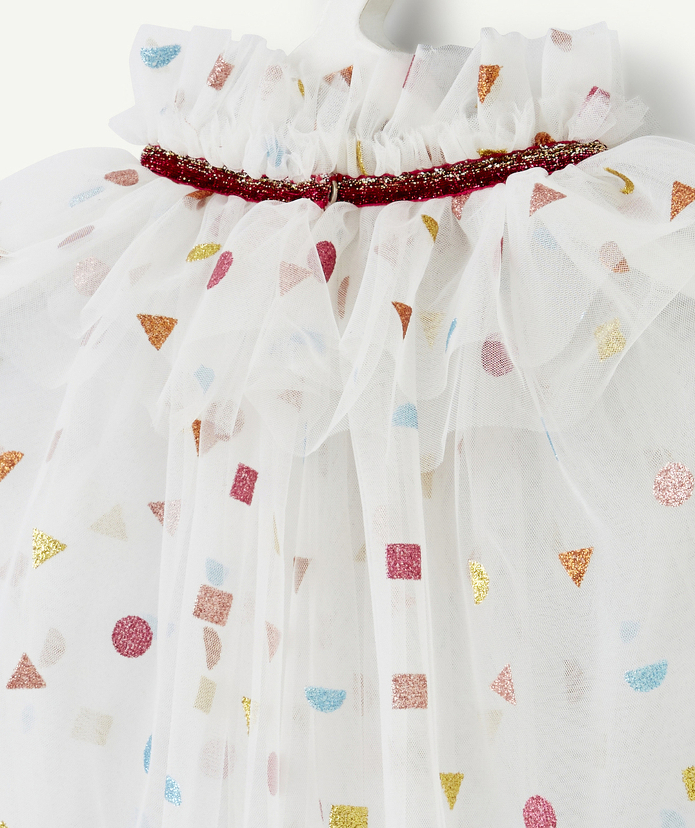 DÉGUISEMENT CAPE EN TULLE BLANC AVEC FORMES COLORÉES PAILLETÉES