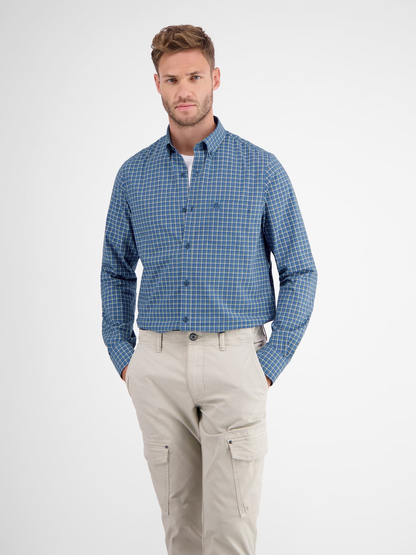 Langarmhemd, kariert, klassischer Button-down-Kragen