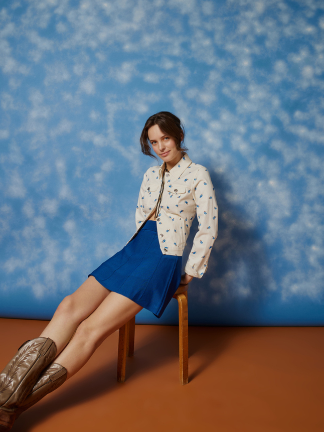 Veste imprimé fleurs bleues