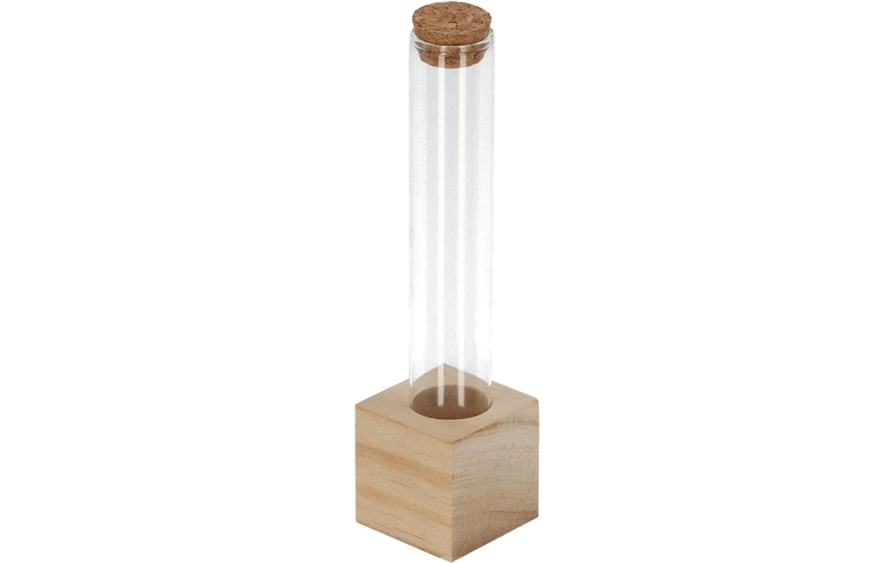 Vase Reagenzglas S 16.5 cm, Nature/TransparentReagenzglas mit Holzsockel