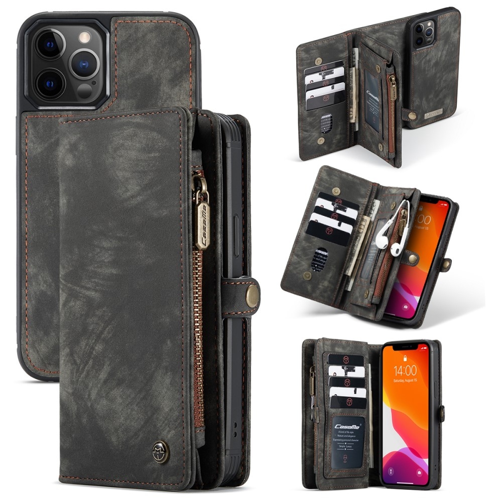 iPhone 12 / iPhone 12 Pro 2in1 Leder Tasche   Magnet Hardcase Karten Etui - Schwarz