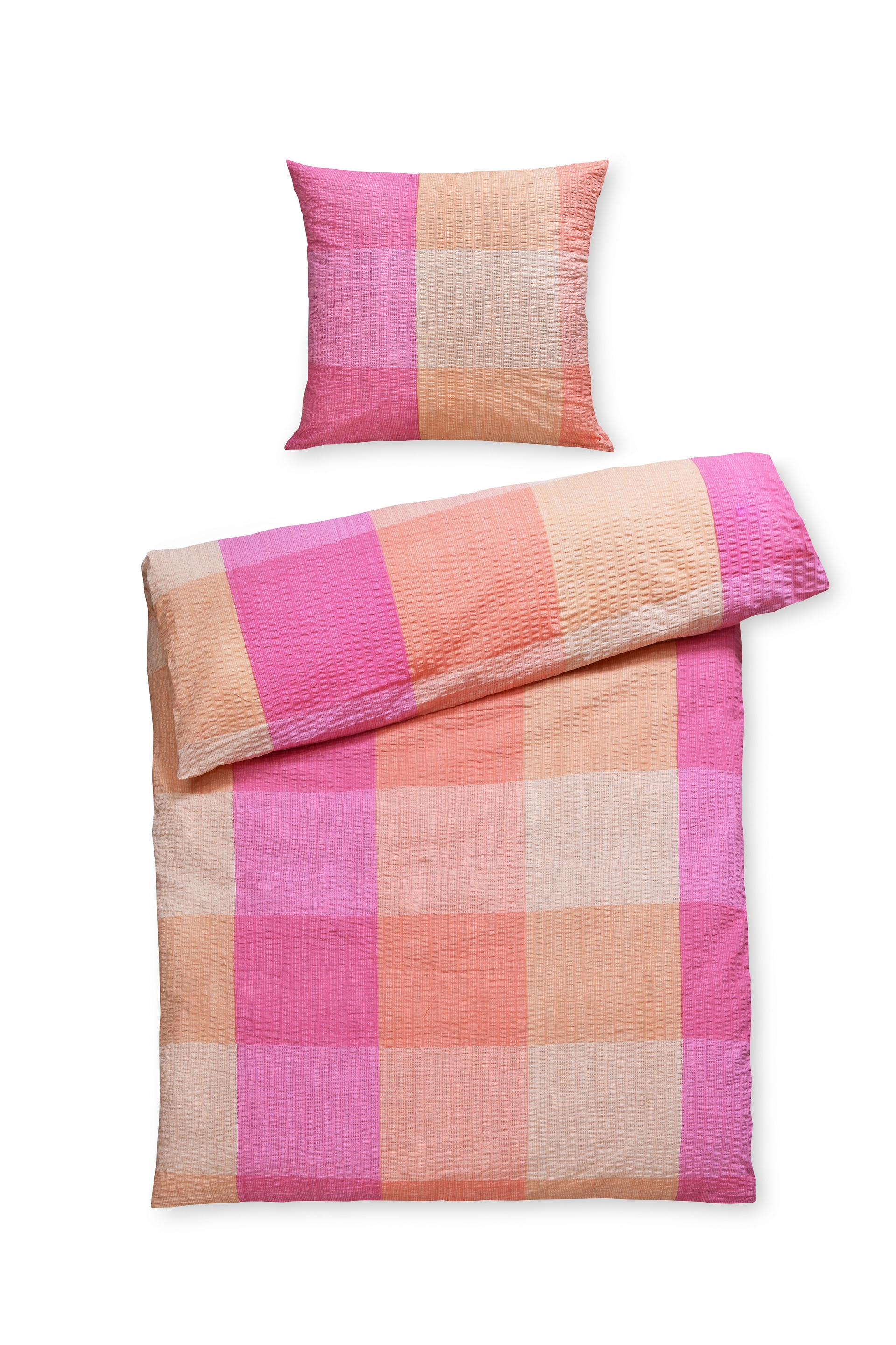 casaNOVA Seersucker-Bettwäsche AURELIA 135 x 200 cm pink/orange