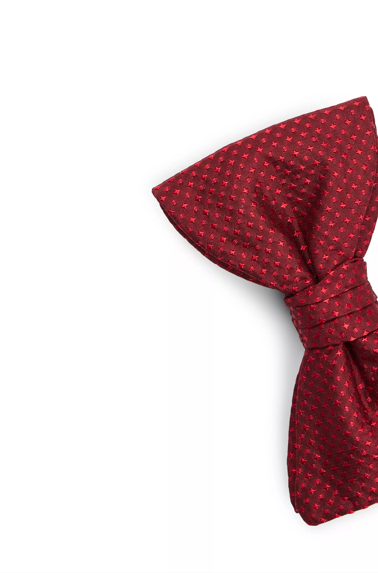 Gravata borboleta HUGO com estampa de bolinhas vermelhas em jacquard de seda.