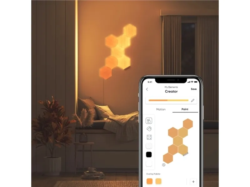 Nanoleaf Elements Starter Kit - Trådløst belysningssæt - varmt til køligt hvidt lys - 1500-4000 K - hexagon - træ-look