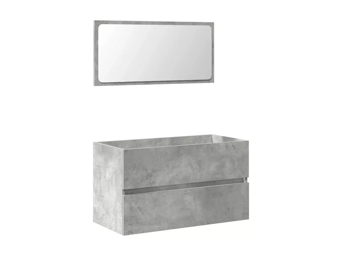 Armoire de bain avec miroir gris béton bois d'ingénierie