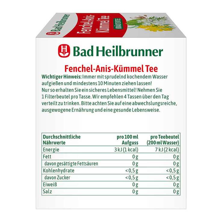 Bad Heilbrunner Tee Fenchel Anis Kümmel Filterbtl, 8X2.0 g