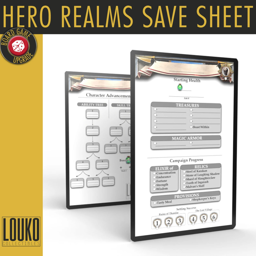 Feuilles de sauvegarde réinscriptibles pour Hero Realms