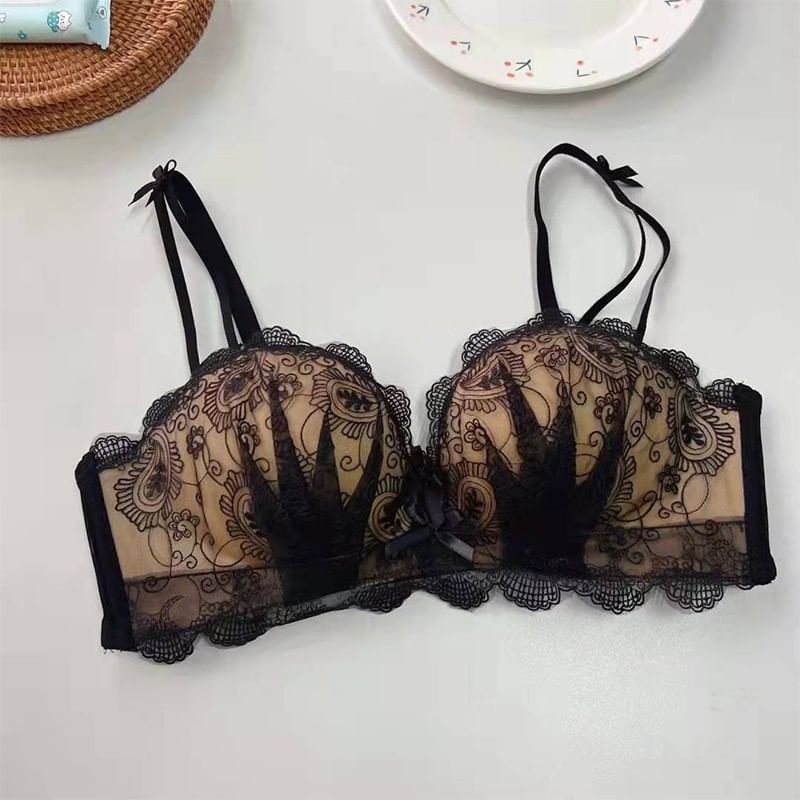 Nabla - Beha met mesh-overlay en patroon en strik