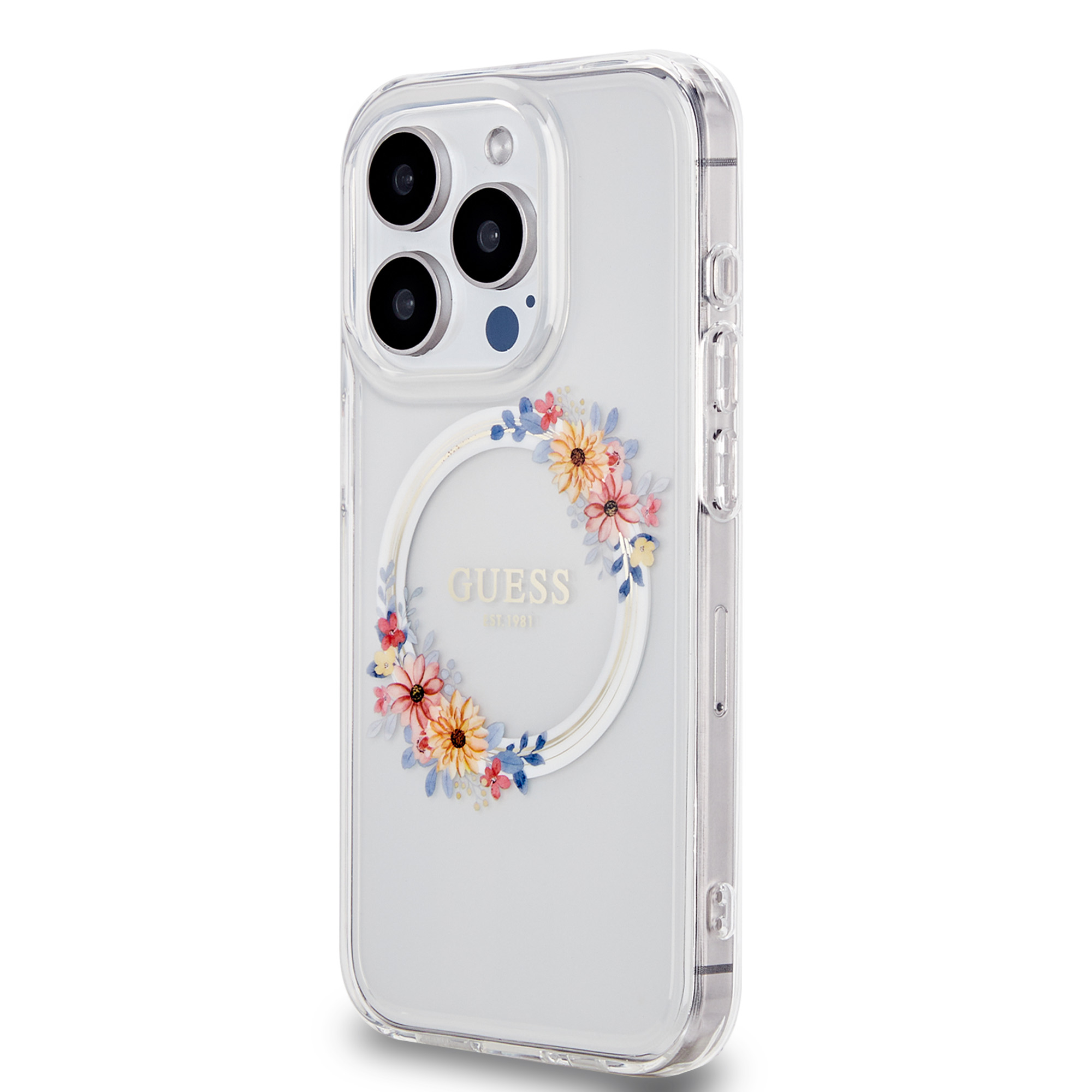 iPhone 15 Pro MagSafe Hybrid Hardcase Hülle IML Flowers Wreatch (GUHMP15LHFWFCT) - Transparent / Gelb