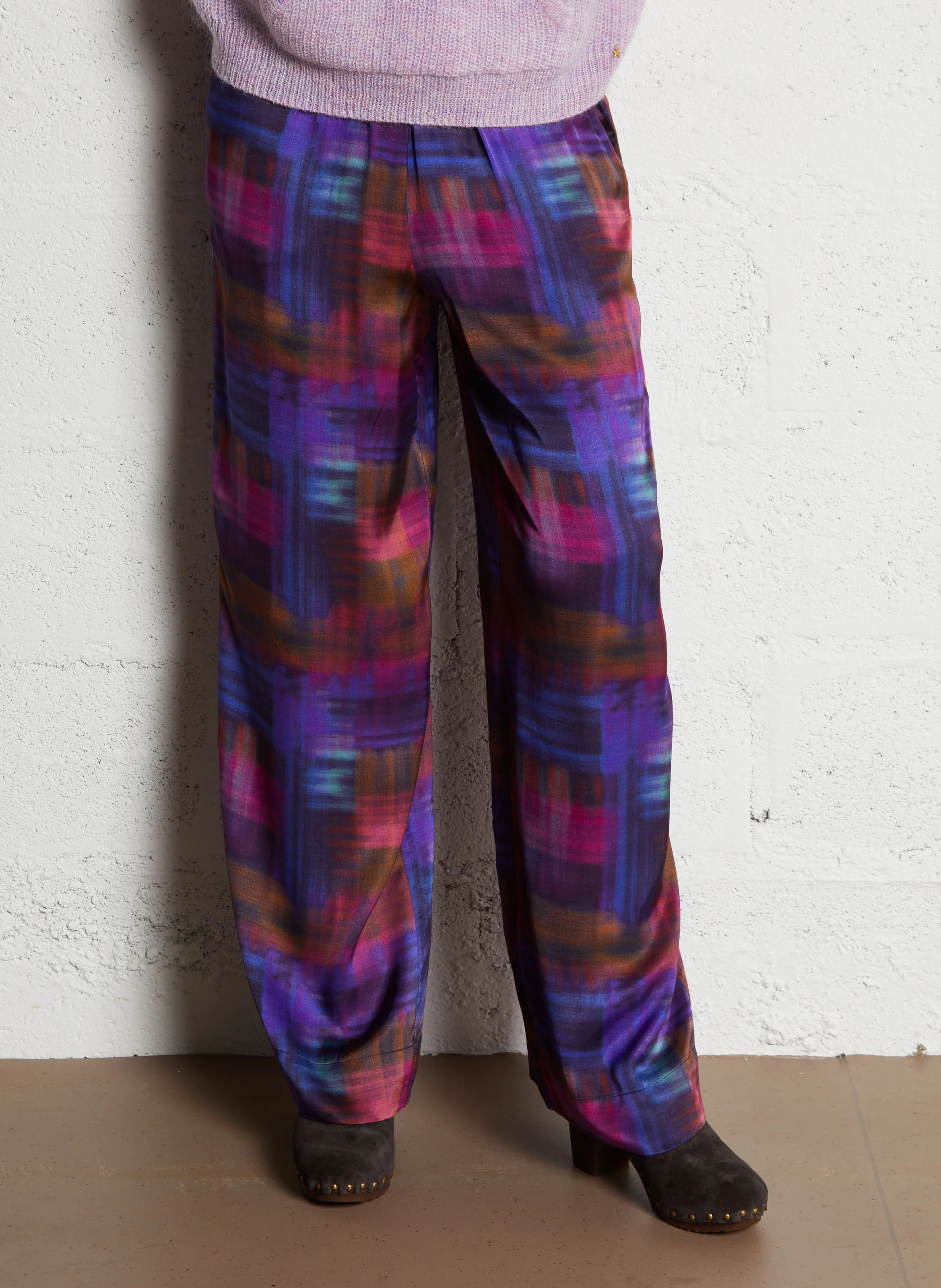 EVANOU - Pantalon ample imprimé satiné | Multicolore