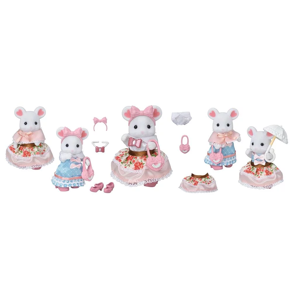 LA VALISETTE DE MODE ET GRANDE SOEUR SOURIS MARSHMALLOW -  SYLVANIAN SET BOUTIQUES