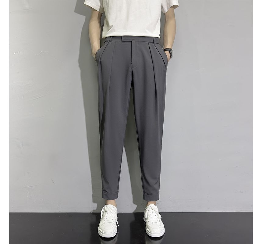 Sinlarity - Mid Rise Plain Cropped Tapered Dress Pants