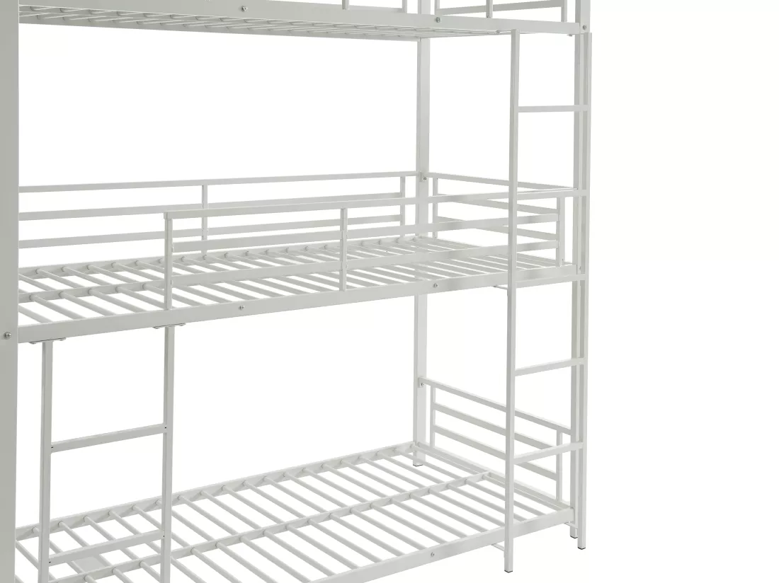 Lits superposés triple 3 x 90 x 190 cm - Métal - Blanc + Matelas - ELOUAN III