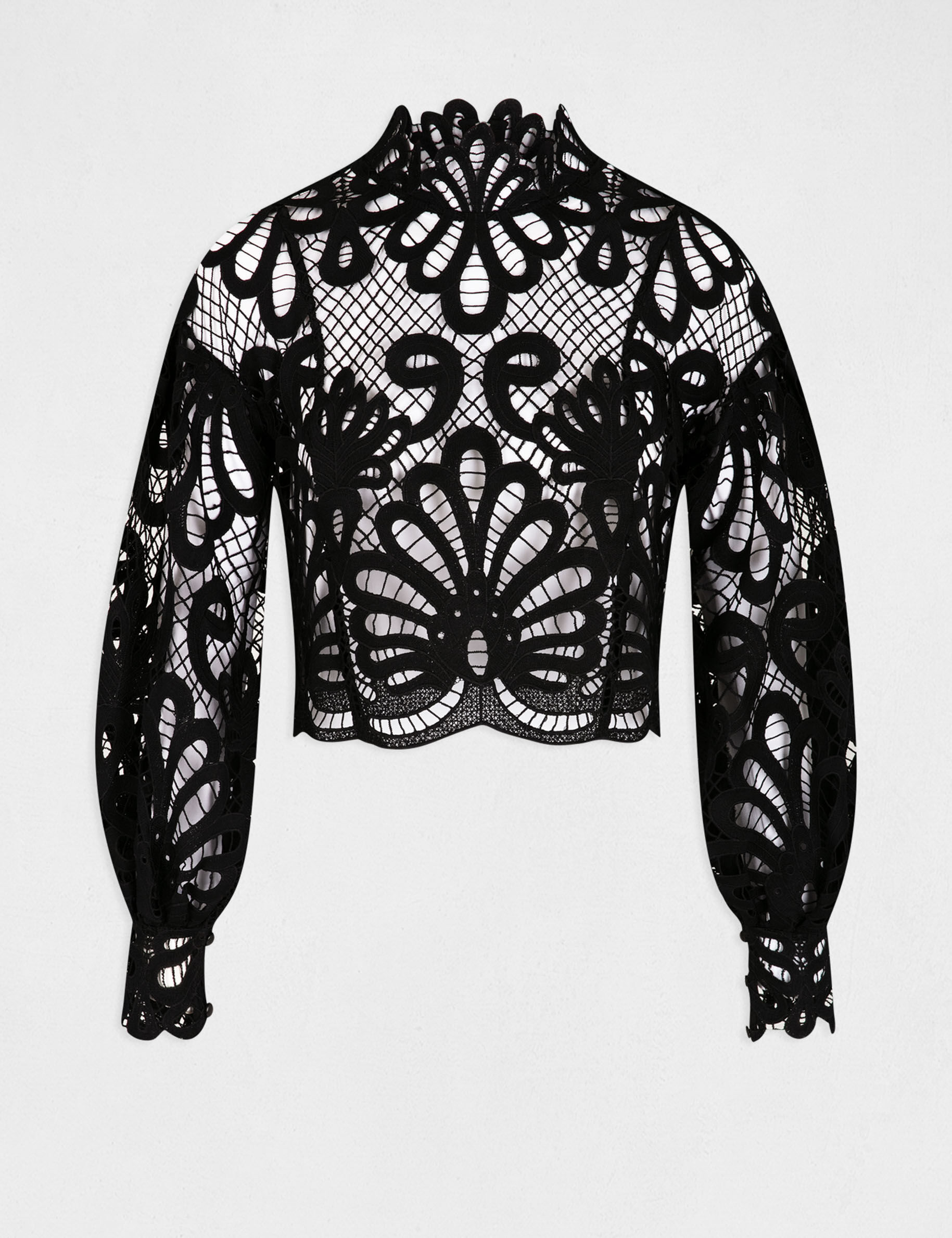 Blouse manches longues en dentelle noir femme - noir