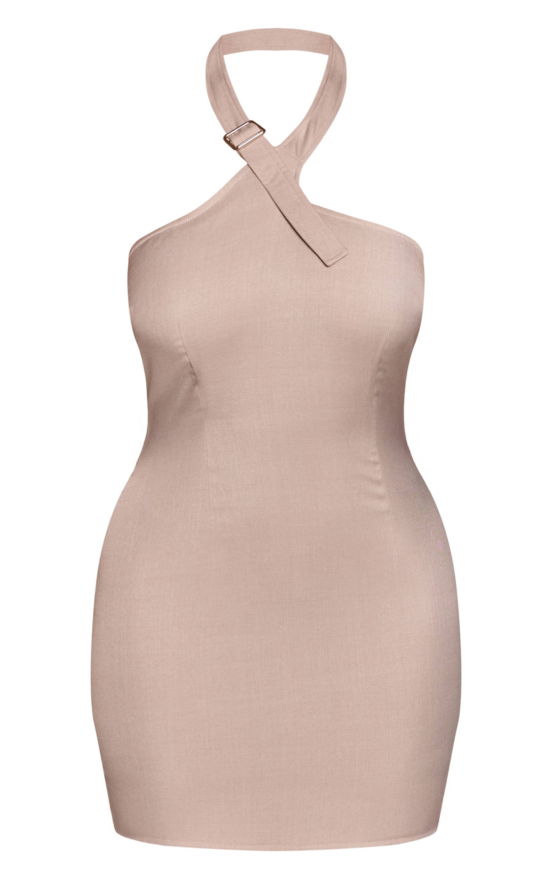Gris Robe Mini Ajustée À Encolure Licou Avec Détail Boucle