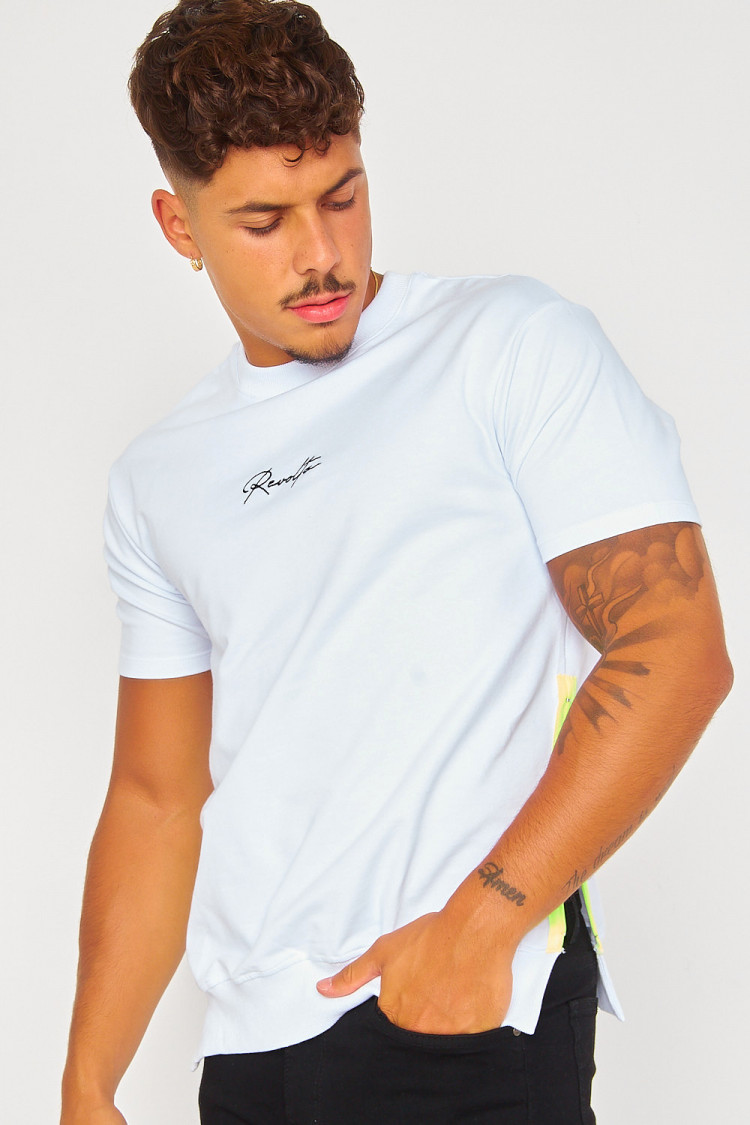 T-shirt épais blanc Revolta noir zippé jaune fluo