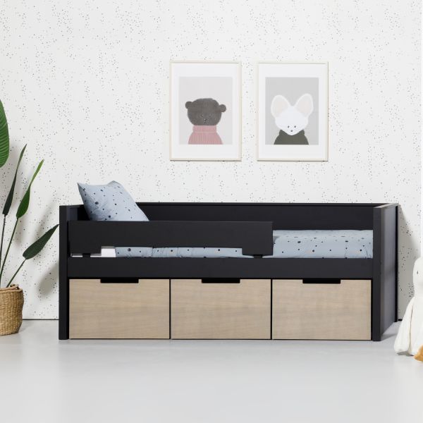 Europe Baby Ralph Kinderkamer Zwart / Accent Hout Look | Bed 90 x 200 cm   Bureau   Kast 2-Deurs