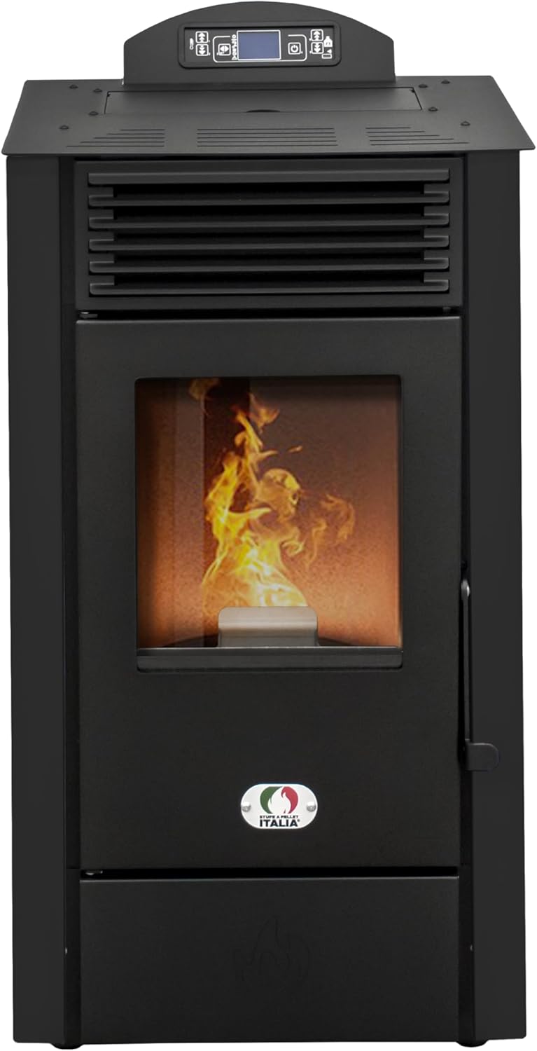 STUFE A PELLET ITALIA California 8 KW | Pelletöfen Effizienz 91% Heizt 70m² Autonomie 20 Std. Programmierbar 5 Geschwindigkeiten und Leistungsstufen Kompaktes Design 24 Monate Garantie Schwarz