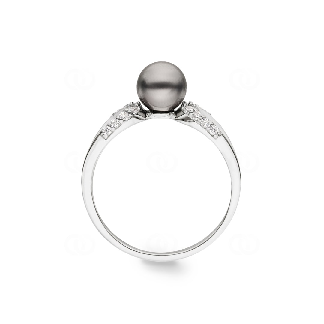 Damenring 925 Silber rhodiniert mit schwarzer Kunstperle 6mm und Zirkonia