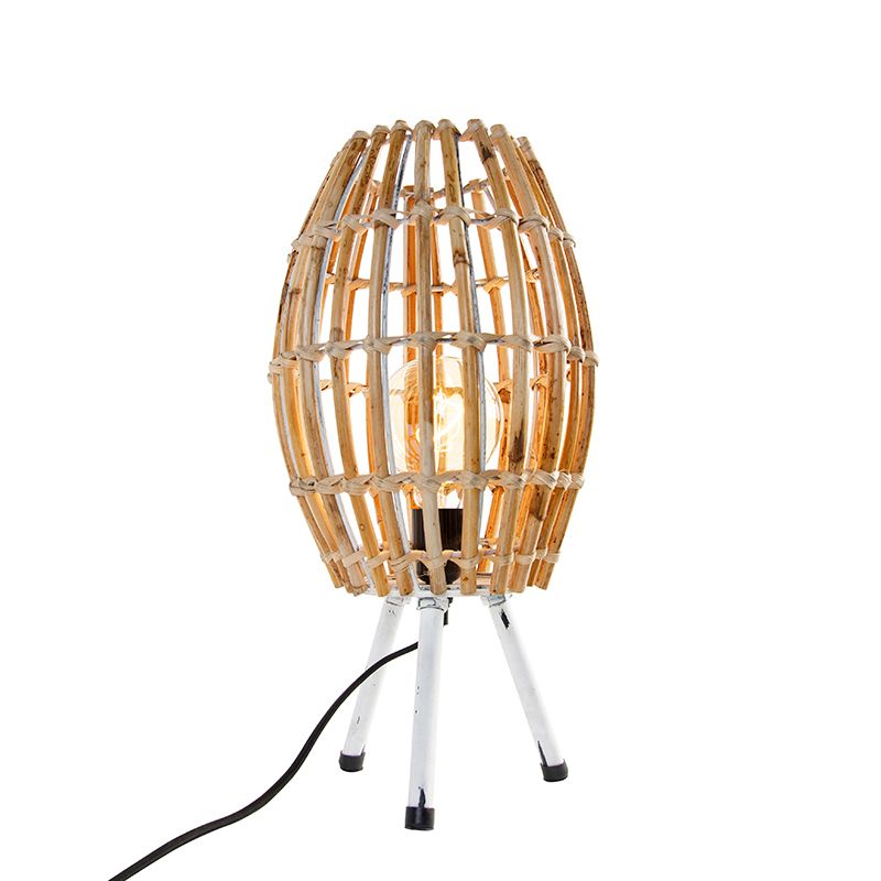 Landelijke tafellamp tripod bamboe met wit - Canna Capsule