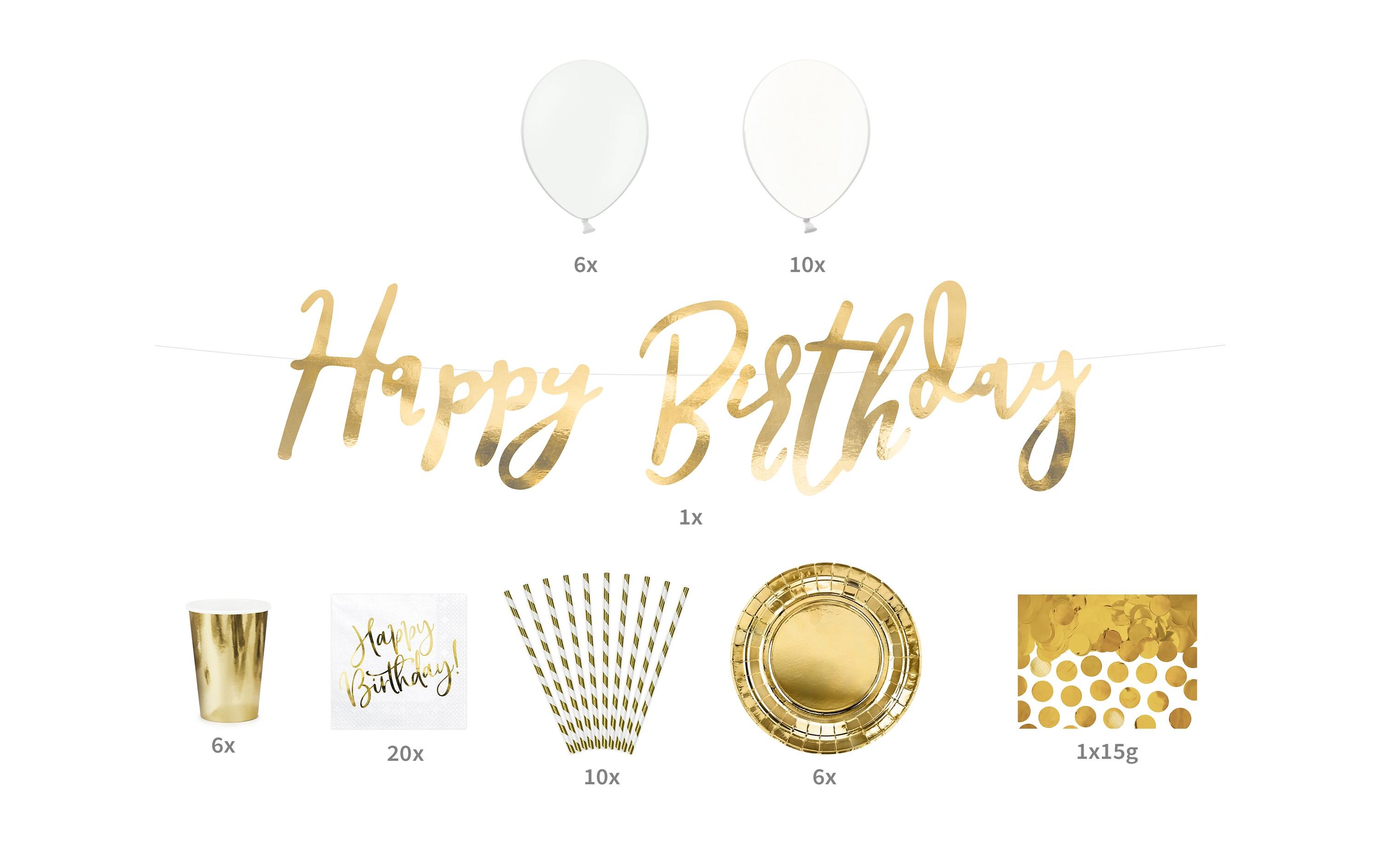 Partyset Birthday gold 7-teilig, GoldDekorations-Set für Geburtstage