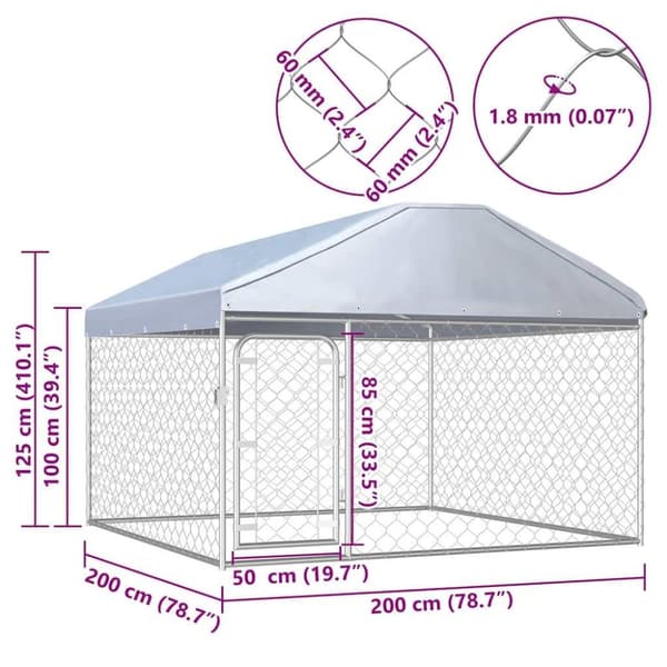 vidaXL Utendørs hundegård med tak 200x200x135 cm