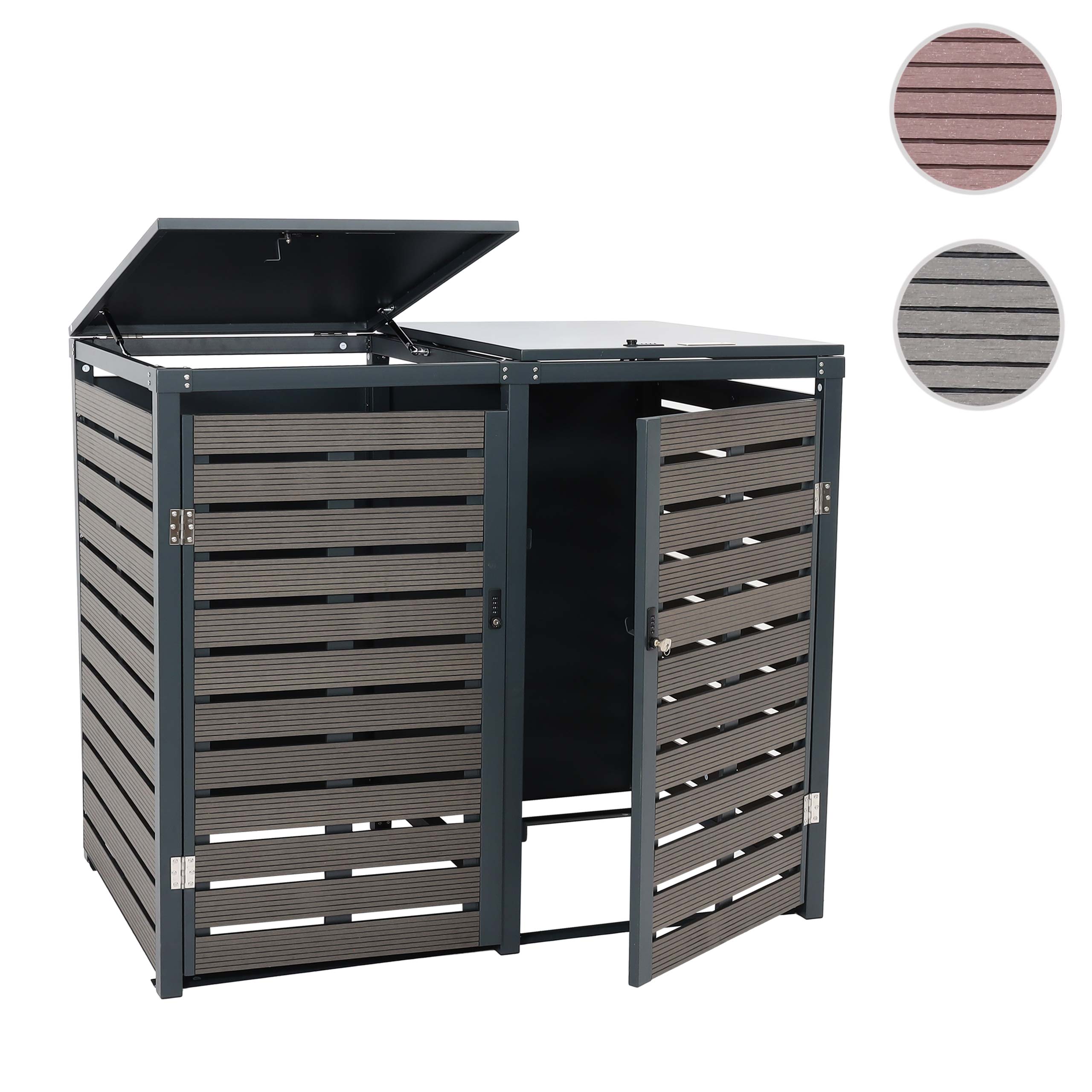 2er Mülltonnenverkleidung MCW-K14, Mülltonnenbox Mülltonnenabdeckung, 119x134x84cm WPC Metall 78kg ~ anthrazit