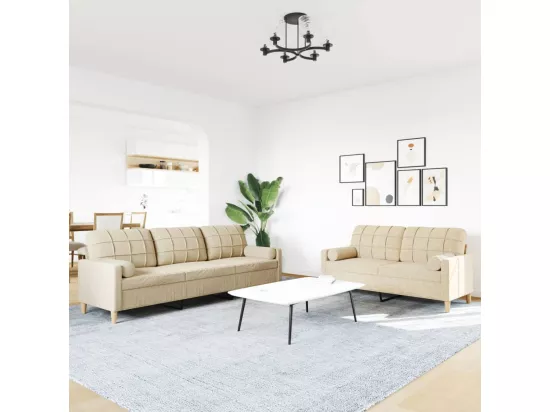 Ensemble de canapés 2 pièces avec coussins décoratifs crème tissu