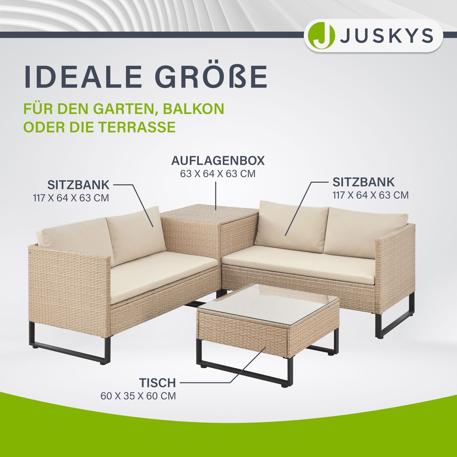 Juskys Outdoor Polyrattan Lounge Santorini - Gartenlounge mit Beistelltisch & Auflagenbox - Gartenmöbel Set Rattan Sitzecke wetterfest - Creme