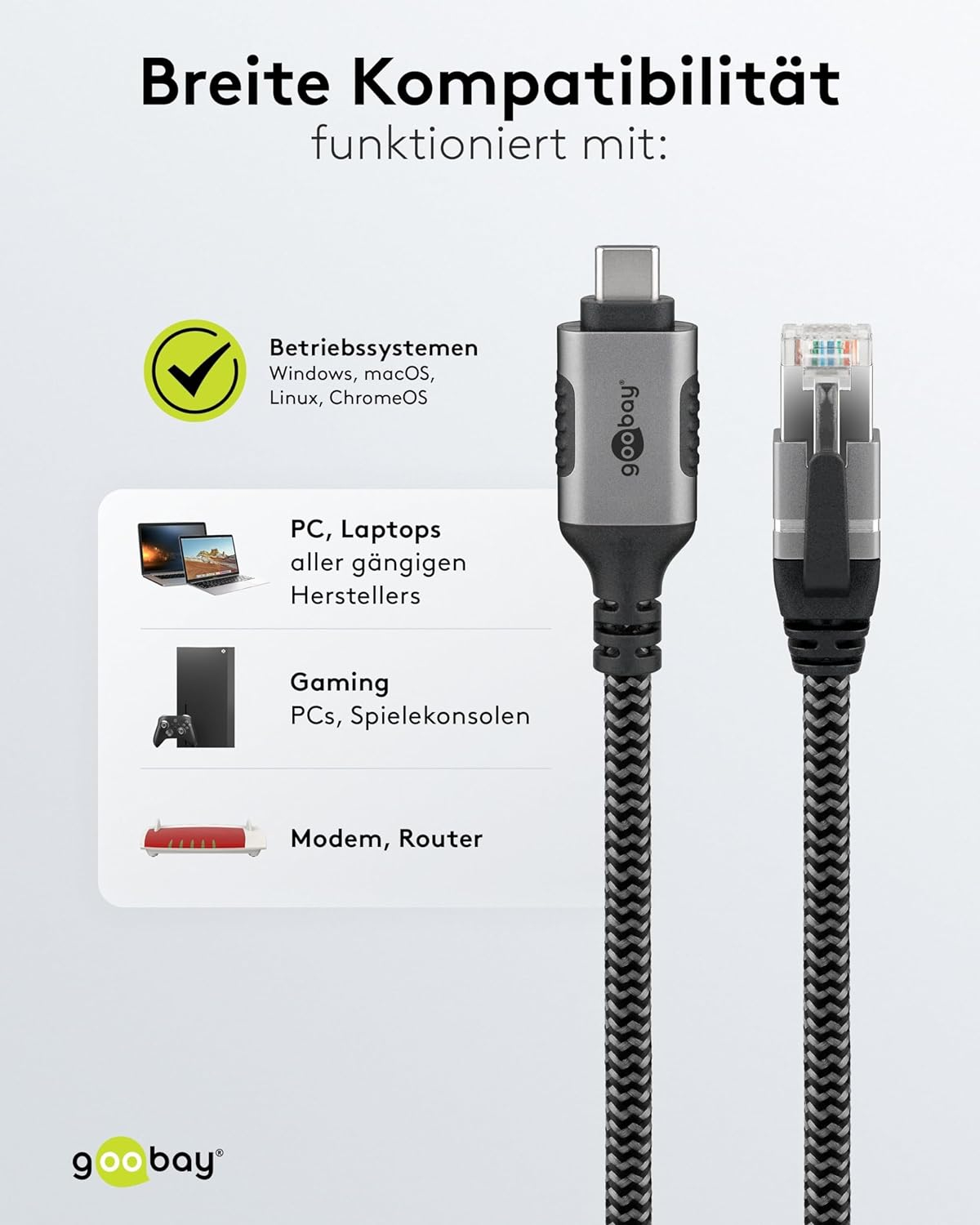 (5m) USB C auf CAT 6 Ethernet LAN RJ45 Netzwerk Kabel Patchkabel FTP (70752) - Grau
